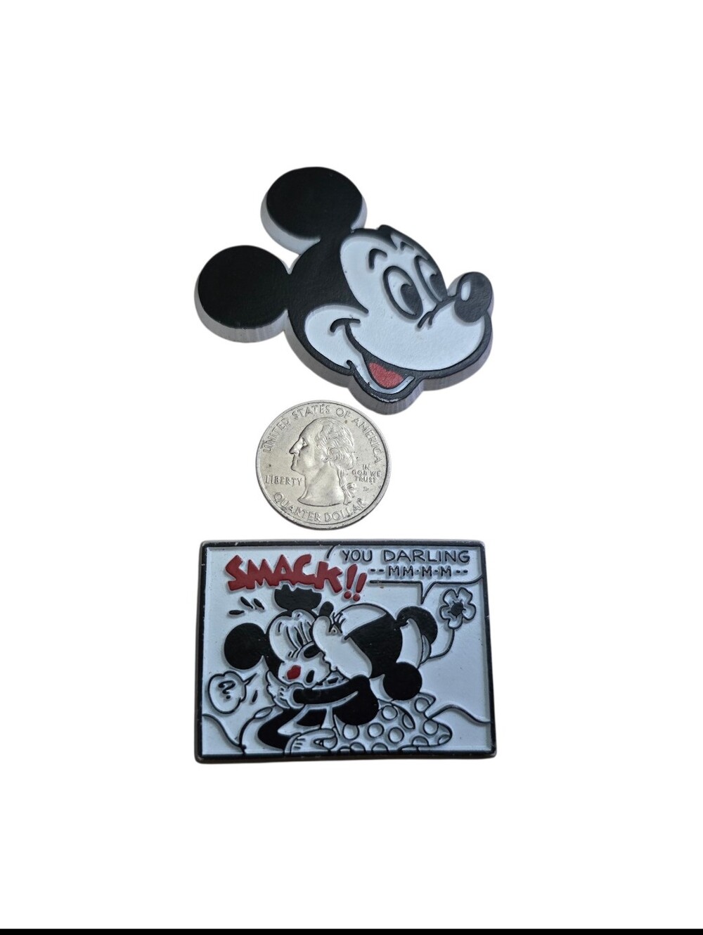 Set Of 2 Vintage Rubber Disney Mickey Minnie Mouse Smack Kiss You Darling Magnet